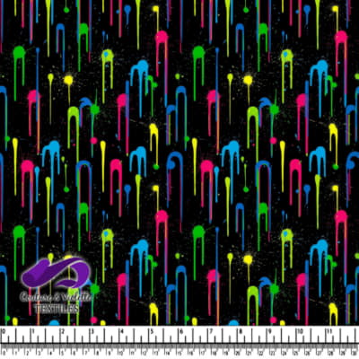 Neon Paint Splatter Drips on Black Background