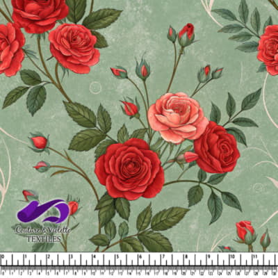 Vintage Red Roses on Green Background