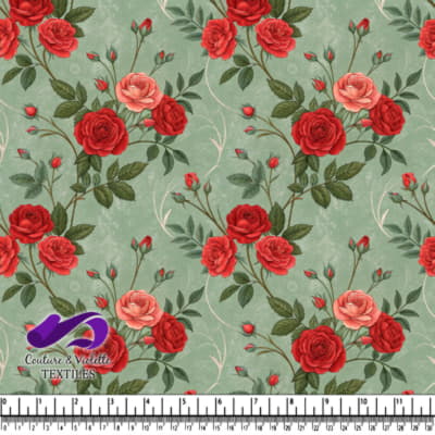 Vintage Red Roses on Green Background