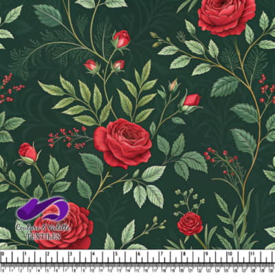 Motif Floral de Roses Vert Foncé
