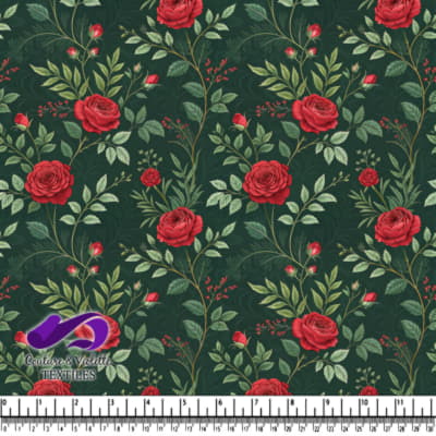 Motif Floral de Roses Vert Foncé