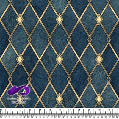 Tissu à Motif Diamant Bleu et Or