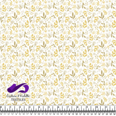 Tissu à Motif de Feuilles Florales Dorées