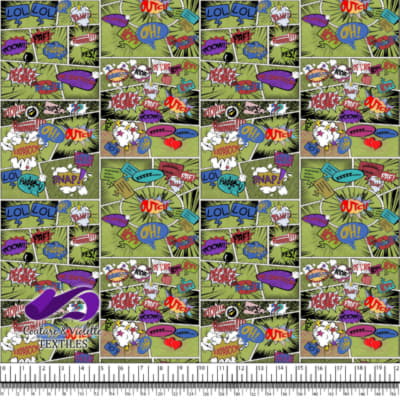 Comic book - Story in style colorful words on a green background