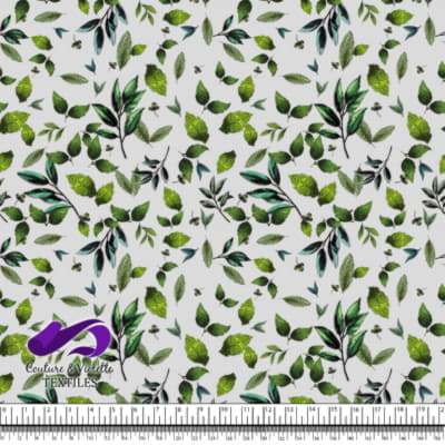 Embroidery bloom - Feuilles sur fond de lin blanc