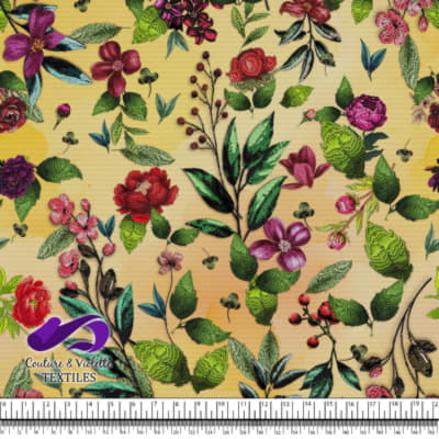 Embroidery bloom - Roses sur fond jaune