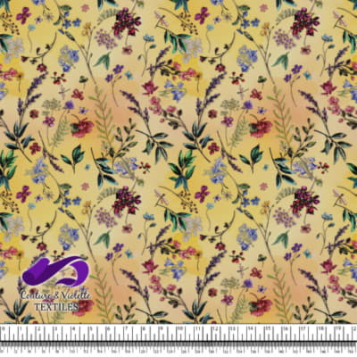 Embroidery bloom - Leaves on yellow background