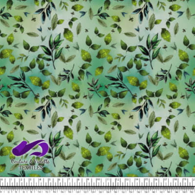 Embroidery bloom - Feuilles sur fond vert