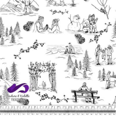 Toile de Jouy - Hiver noir et blanc