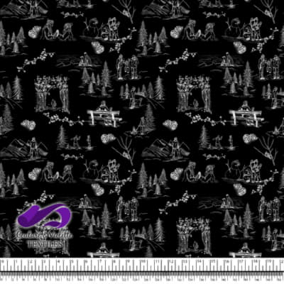 Toile de Jouy - Hiver sur fond noir