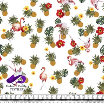 Tropical - Flore et flamants - Blanc