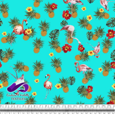 Tropical - Flora & flamingos - blue tiffany