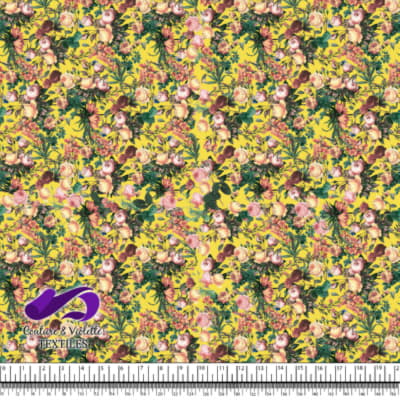 Microfleurs - Roses pêches sur fond jaune