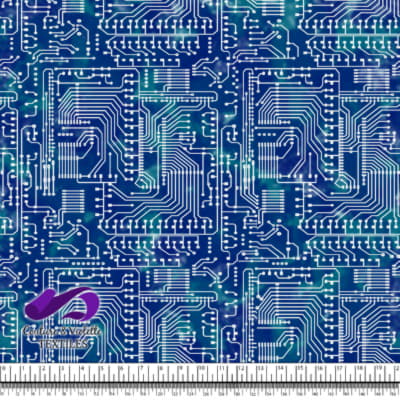 Techno - Circuit - Blanc sur fond bleu