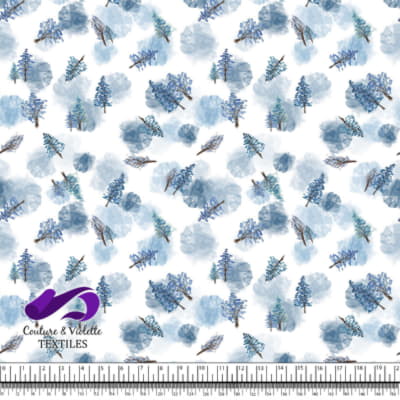 Mountain - Watercolor Blue Pine Trees Winter